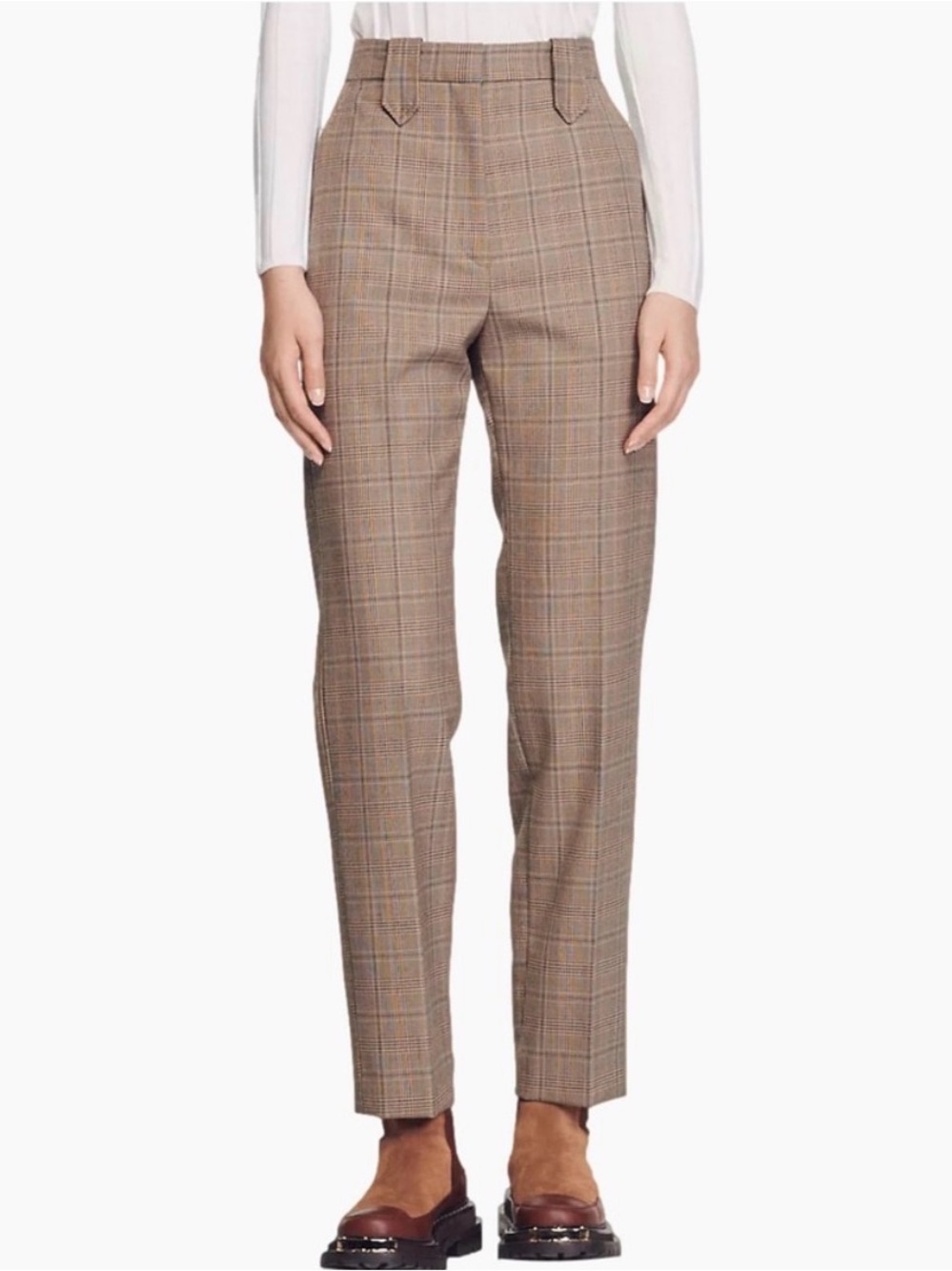 NWT Sandro Paris Brown Plaid High-Waist Tailored Trousers